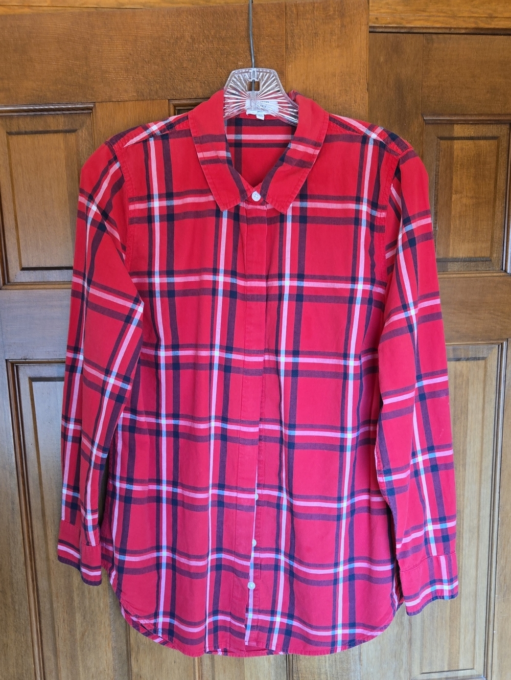 Crown & Ivy Red Plaid Womens Button-Up Shirt